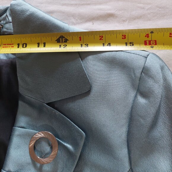 NEW ABS by Allen Schwartz Metallic Ice Blue Silk Skirt Jacket Suit Set, Size 10 - Picture 8 of 16